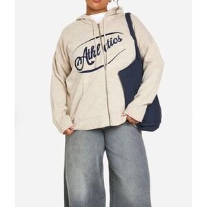 Athletics Boohoo Plus Zip Through Knitted Oversized Cream Hoodie‎ Womens 16/18